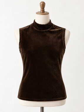 Evereve Monroe Velour Top Olive Sleeveless Mock Neck Soft Velvet L